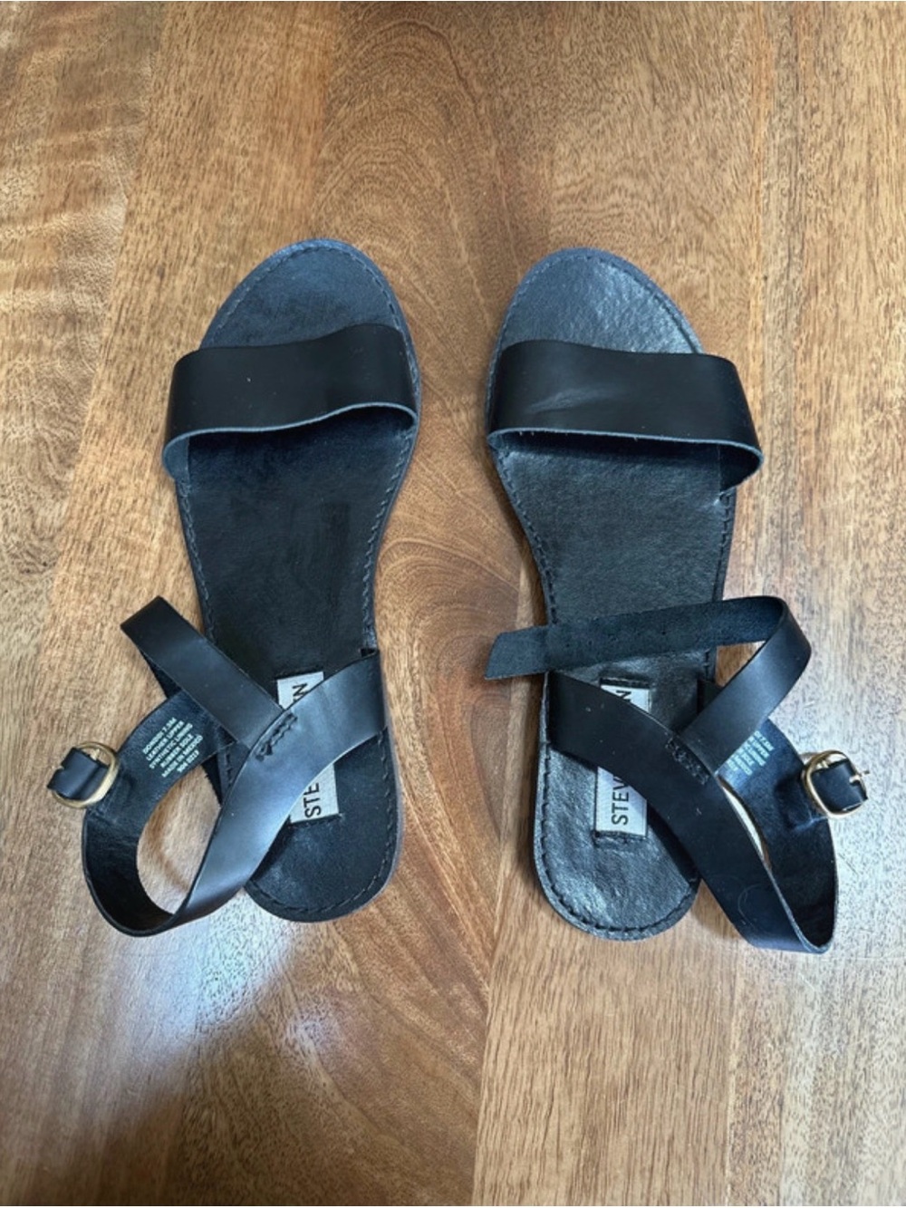 Steve Madden Black Leather Slide Sandals with Ankle Strap